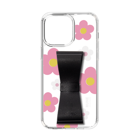 Slim Protection Case - STAND & RING RIBBON Black［ Rune Naito - RUNE Flower - Pink ］