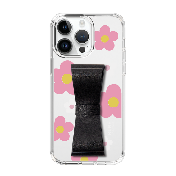 Slim Protection Case - STAND & RING RIBBON Black［ Rune Naito - RUNE Flower - Pink ］