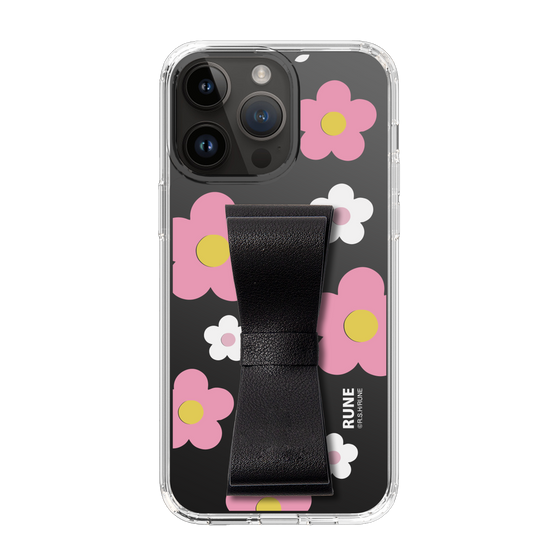 Slim Protection Case - STAND & RING RIBBON Black［ Rune Naito - RUNE Flower - Pink ］