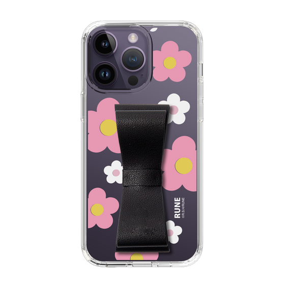 Slim Protection Case - STAND & RING RIBBON Black［ Rune Naito - RUNE Flower - Pink ］