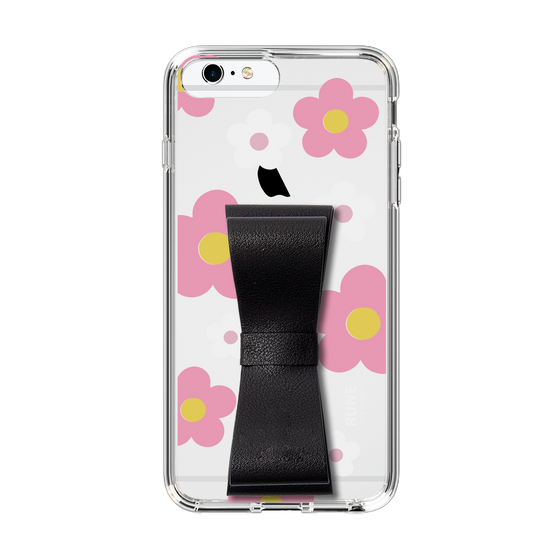 Slim Protection Case - STAND & RING RIBBON Black［ Rune Naito - RUNE Flower - Pink ］