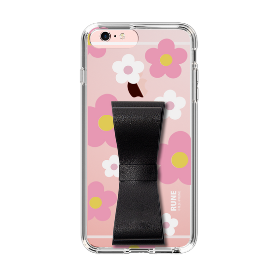 Slim Protection Case - STAND & RING RIBBON Black［ Rune Naito - RUNE Flower - Pink ］