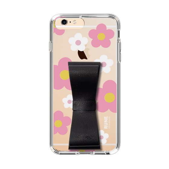 Slim Protection Case - STAND & RING RIBBON Black［ Rune Naito - RUNE Flower - Pink ］