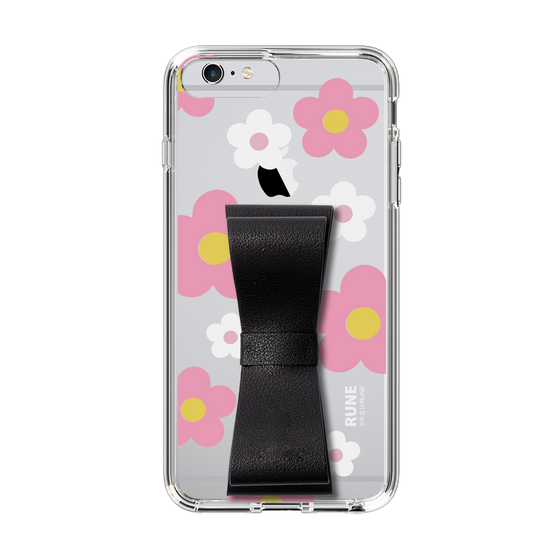 Slim Protection Case - STAND & RING RIBBON Black［ Rune Naito - RUNE Flower - Pink ］