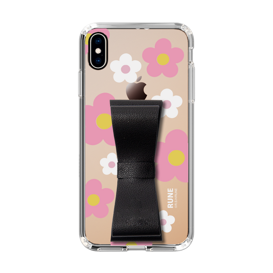 Slim Protection Case - STAND & RING RIBBON Black［ Rune Naito - RUNE Flower - Pink ］