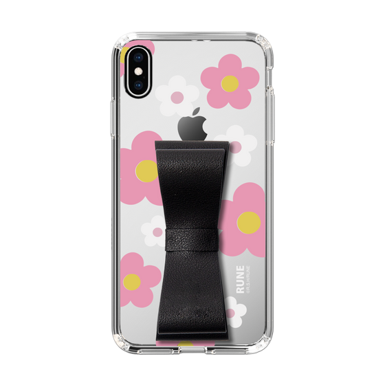 Slim Protection Case - STAND & RING RIBBON Black［ Rune Naito - RUNE Flower - Pink ］