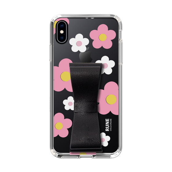 Slim Protection Case - STAND & RING RIBBON Black［ Rune Naito - RUNE Flower - Pink ］
