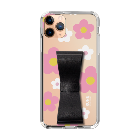 Slim Protection Case - STAND & RING RIBBON Black［ Rune Naito - RUNE Flower - Pink ］