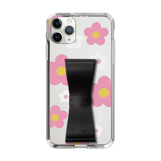 Slim Protection Case - STAND & RING RIBBON Black［ Rune Naito - RUNE Flower - Pink ］