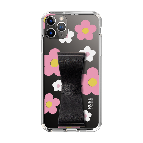 Slim Protection Case - STAND & RING RIBBON Black［ Rune Naito - RUNE Flower - Pink ］