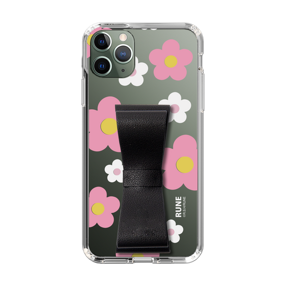 Slim Protection Case - STAND & RING RIBBON Black［ Rune Naito - RUNE Flower - Pink ］