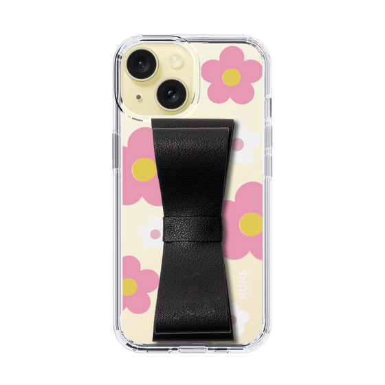 Slim Protection Case - STAND & RING RIBBON Black［ Rune Naito - RUNE Flower - Pink ］