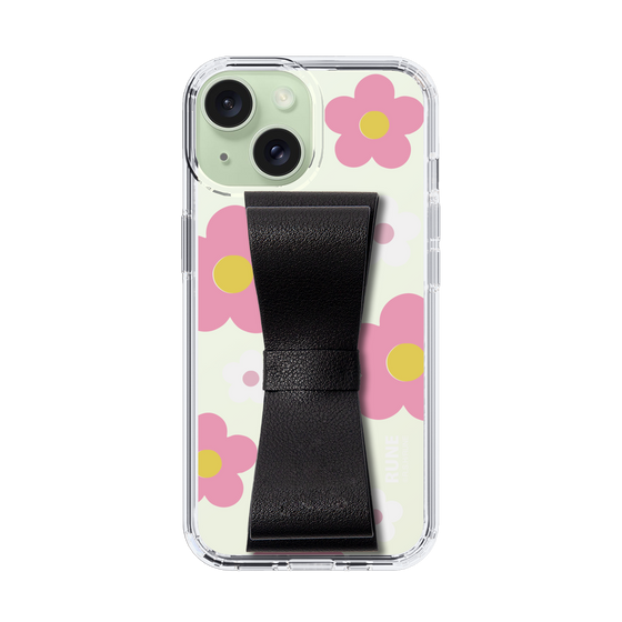 Slim Protection Case - STAND & RING RIBBON Black［ Rune Naito - RUNE Flower - Pink ］