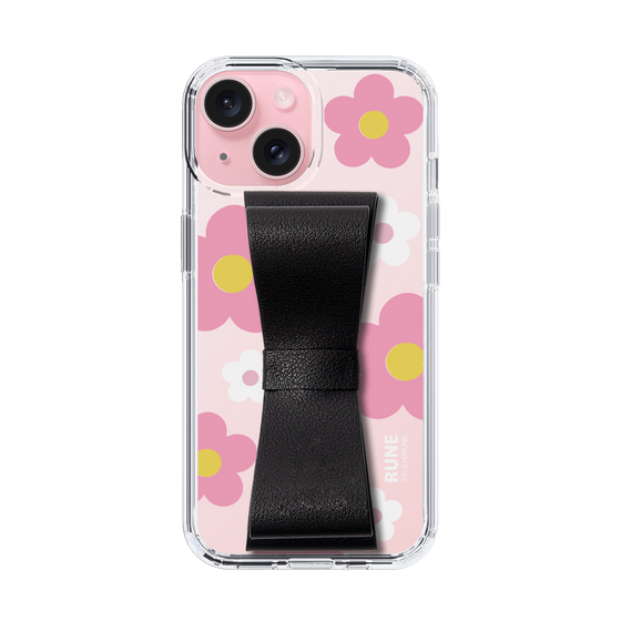 Slim Protection Case - STAND & RING RIBBON Black［ Rune Naito - RUNE Flower - Pink ］