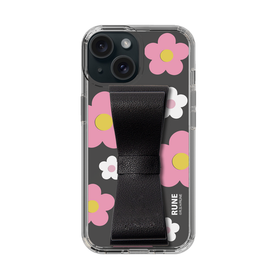 Slim Protection Case - STAND & RING RIBBON Black［ Rune Naito - RUNE Flower - Pink ］