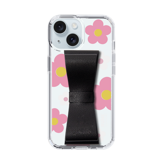 Slim Protection Case - STAND & RING RIBBON Black［ Rune Naito - RUNE Flower - Pink ］