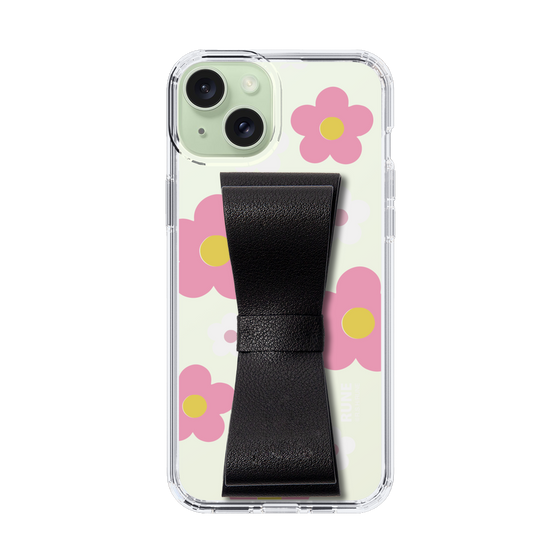 Slim Protection Case - STAND & RING RIBBON Black［ Rune Naito - RUNE Flower - Pink ］
