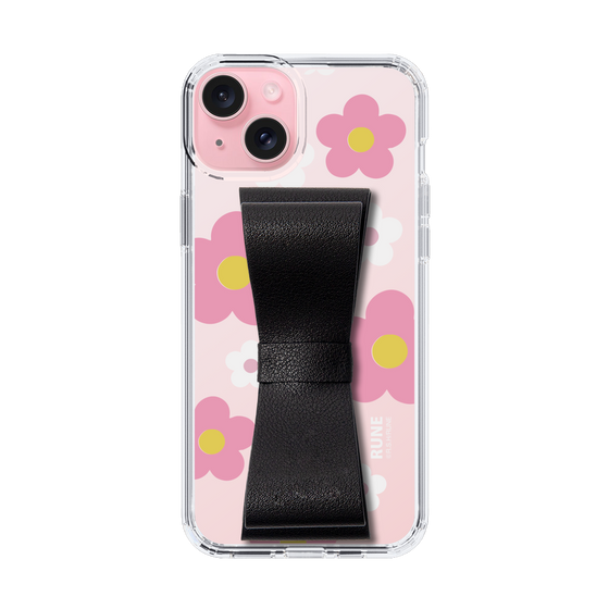 Slim Protection Case - STAND & RING RIBBON Black［ Rune Naito - RUNE Flower - Pink ］
