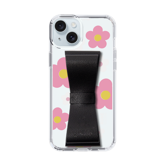 Slim Protection Case - STAND & RING RIBBON Black［ Rune Naito - RUNE Flower - Pink ］