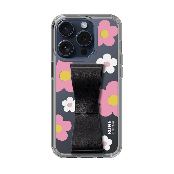 Slim Protection Case - STAND & RING RIBBON Black［ Rune Naito - RUNE Flower - Pink ］