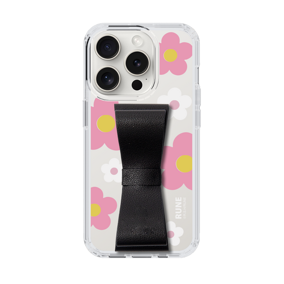 Slim Protection Case - STAND & RING RIBBON Black［ Rune Naito - RUNE Flower - Pink ］