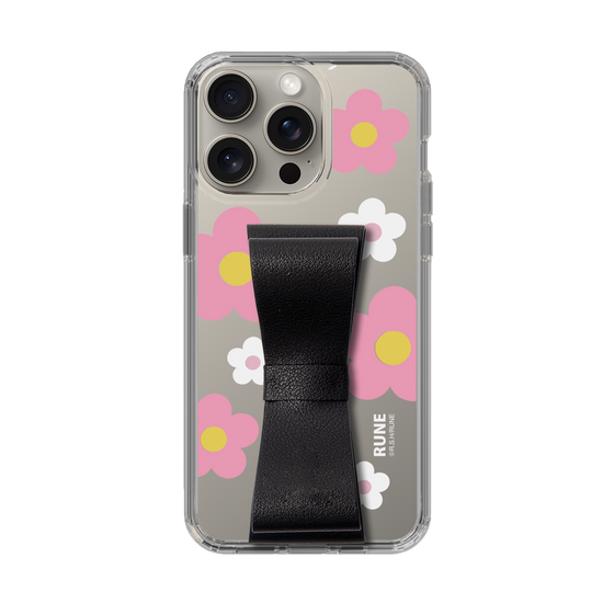 Slim Protection Case - STAND & RING RIBBON Black［ Rune Naito - RUNE Flower - Pink ］