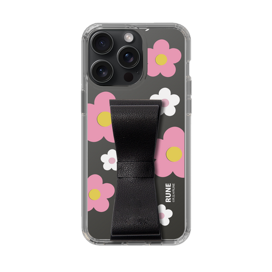 Slim Protection Case - STAND & RING RIBBON Black［ Rune Naito - RUNE Flower - Pink ］