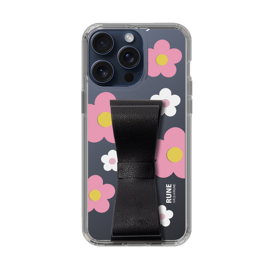 Slim Protection Case - STAND & RING RIBBON Black［ Rune Naito - RUNE Flower - Pink ］