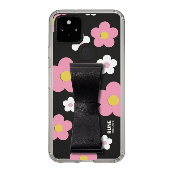 Slim Protection Case - STAND & RING RIBBON Black［ Rune Naito - RUNE Flower - Pink ］
