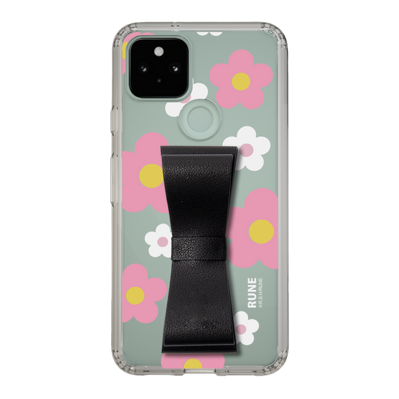Slim Protection Case - STAND & RING RIBBON Black［ Rune Naito - RUNE Flower - Pink ］