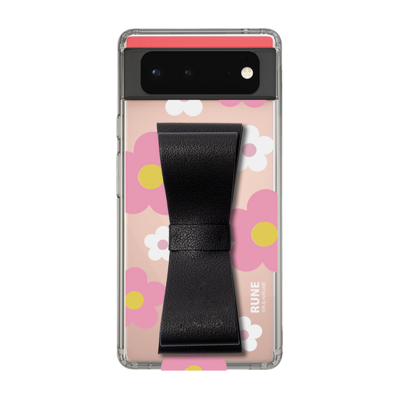 Slim Protection Case - STAND & RING RIBBON Black［ Rune Naito - RUNE Flower - Pink ］