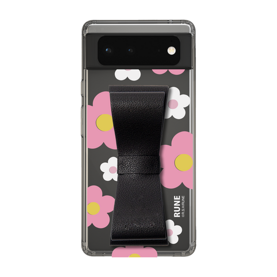 Slim Protection Case - STAND & RING RIBBON Black［ Rune Naito - RUNE Flower - Pink ］