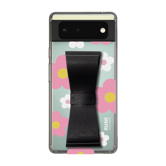 Slim Protection Case - STAND & RING RIBBON Black［ Rune Naito - RUNE Flower - Pink ］