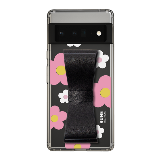 Slim Protection Case - STAND & RING RIBBON Black［ Rune Naito - RUNE Flower - Pink ］