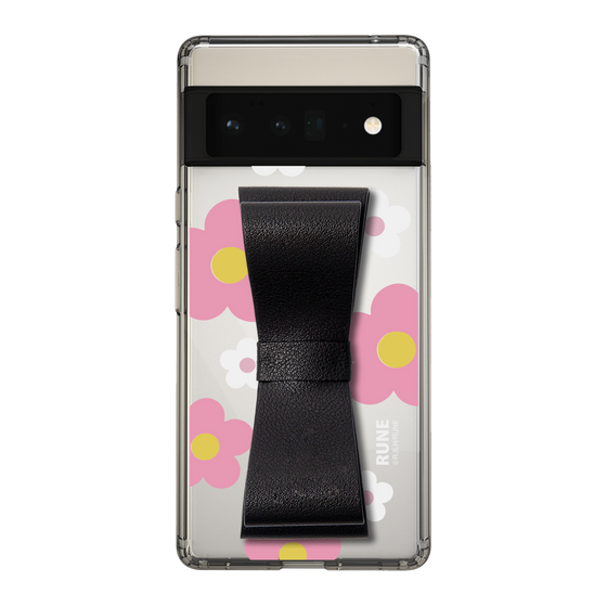 Slim Protection Case - STAND & RING RIBBON Black［ Rune Naito - RUNE Flower - Pink ］