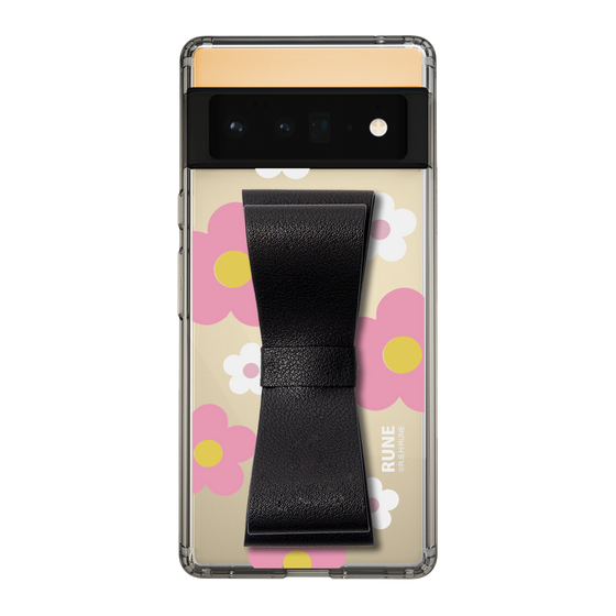Slim Protection Case - STAND & RING RIBBON Black［ Rune Naito - RUNE Flower - Pink ］