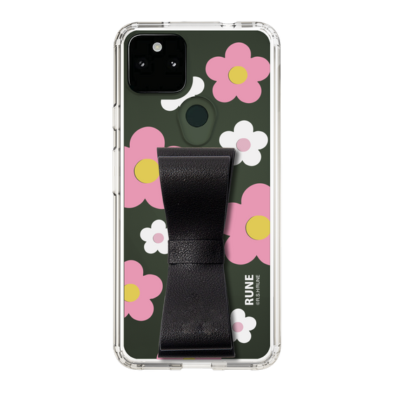 Slim Protection Case - STAND & RING RIBBON Black［ Rune Naito - RUNE Flower - Pink ］