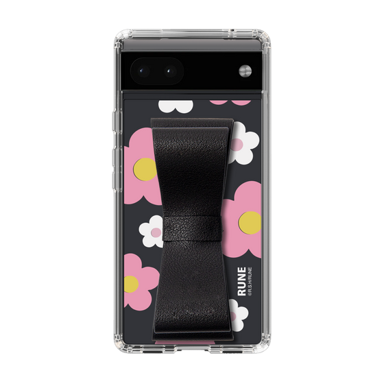 Slim Protection Case - STAND & RING RIBBON Black［ Rune Naito - RUNE Flower - Pink ］