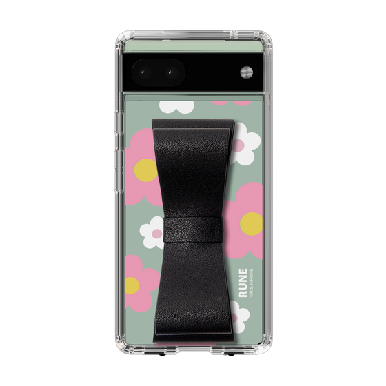 Slim Protection Case - STAND & RING RIBBON Black［ Rune Naito - RUNE Flower - Pink ］
