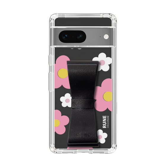 Slim Protection Case - STAND & RING RIBBON Black［ Rune Naito - RUNE Flower - Pink ］