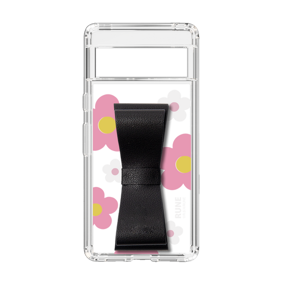 Slim Protection Case - STAND & RING RIBBON Black［ Rune Naito - RUNE Flower - Pink ］