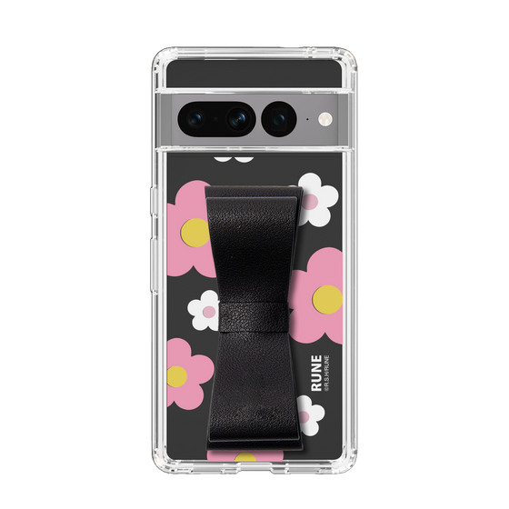 Slim Protection Case - STAND & RING RIBBON Black［ Rune Naito - RUNE Flower - Pink ］