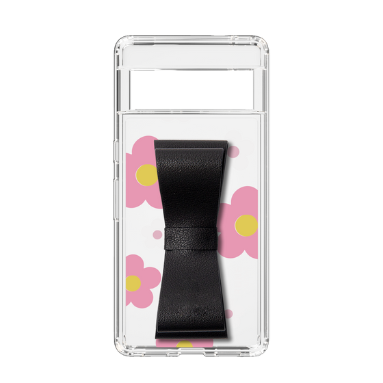 Slim Protection Case - STAND & RING RIBBON Black［ Rune Naito - RUNE Flower - Pink ］