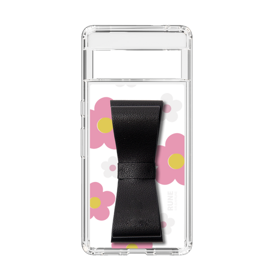 Slim Protection Case - STAND & RING RIBBON Black［ Rune Naito - RUNE Flower - Pink ］