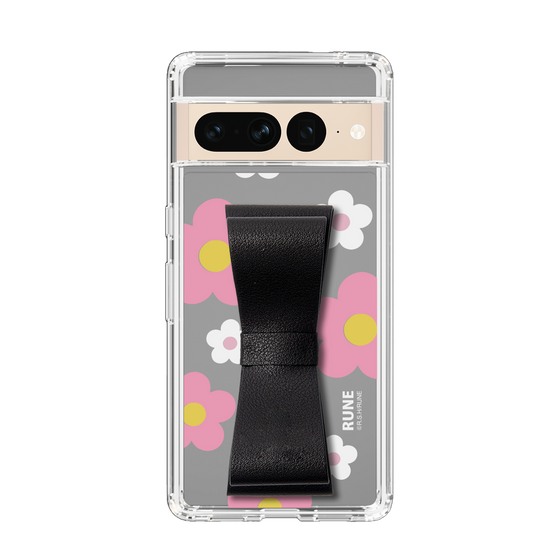 Slim Protection Case - STAND & RING RIBBON Black［ Rune Naito - RUNE Flower - Pink ］