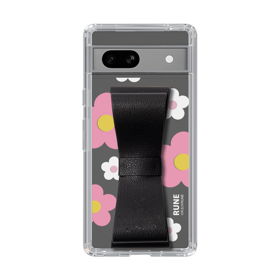 Slim Protection Case - STAND & RING RIBBON Black［ Rune Naito - RUNE Flower - Pink ］