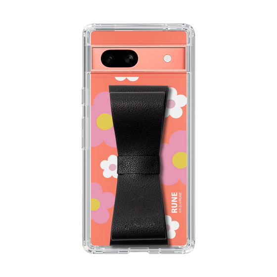 Slim Protection Case - STAND & RING RIBBON Black［ Rune Naito - RUNE Flower - Pink ］