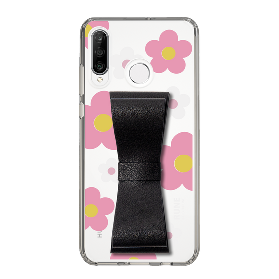 Slim Protection Case - STAND & RING RIBBON Black［ Rune Naito - RUNE Flower - Pink ］