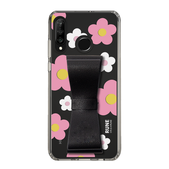 Slim Protection Case - STAND & RING RIBBON Black［ Rune Naito - RUNE Flower - Pink ］