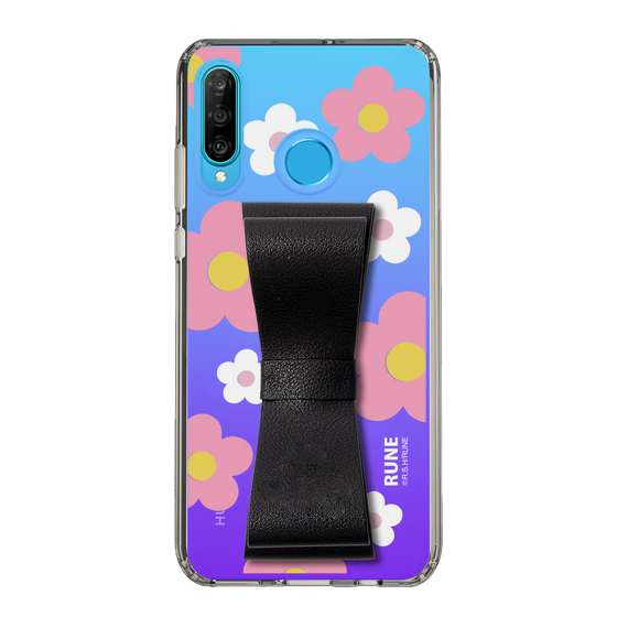 Slim Protection Case - STAND & RING RIBBON Black［ Rune Naito - RUNE Flower - Pink ］